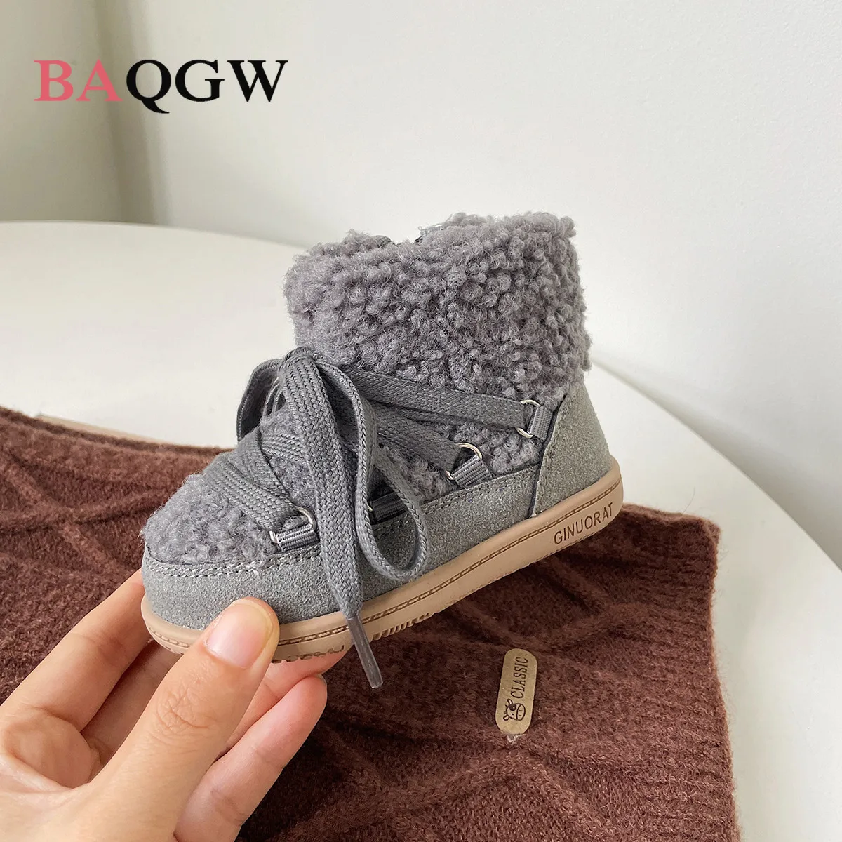 Winter New Baby Snow Boots Lamb Wool Little Kids Fashion Cotton-padded Shoes Soft-soled Toddlers First Walkers Bebe Bootie