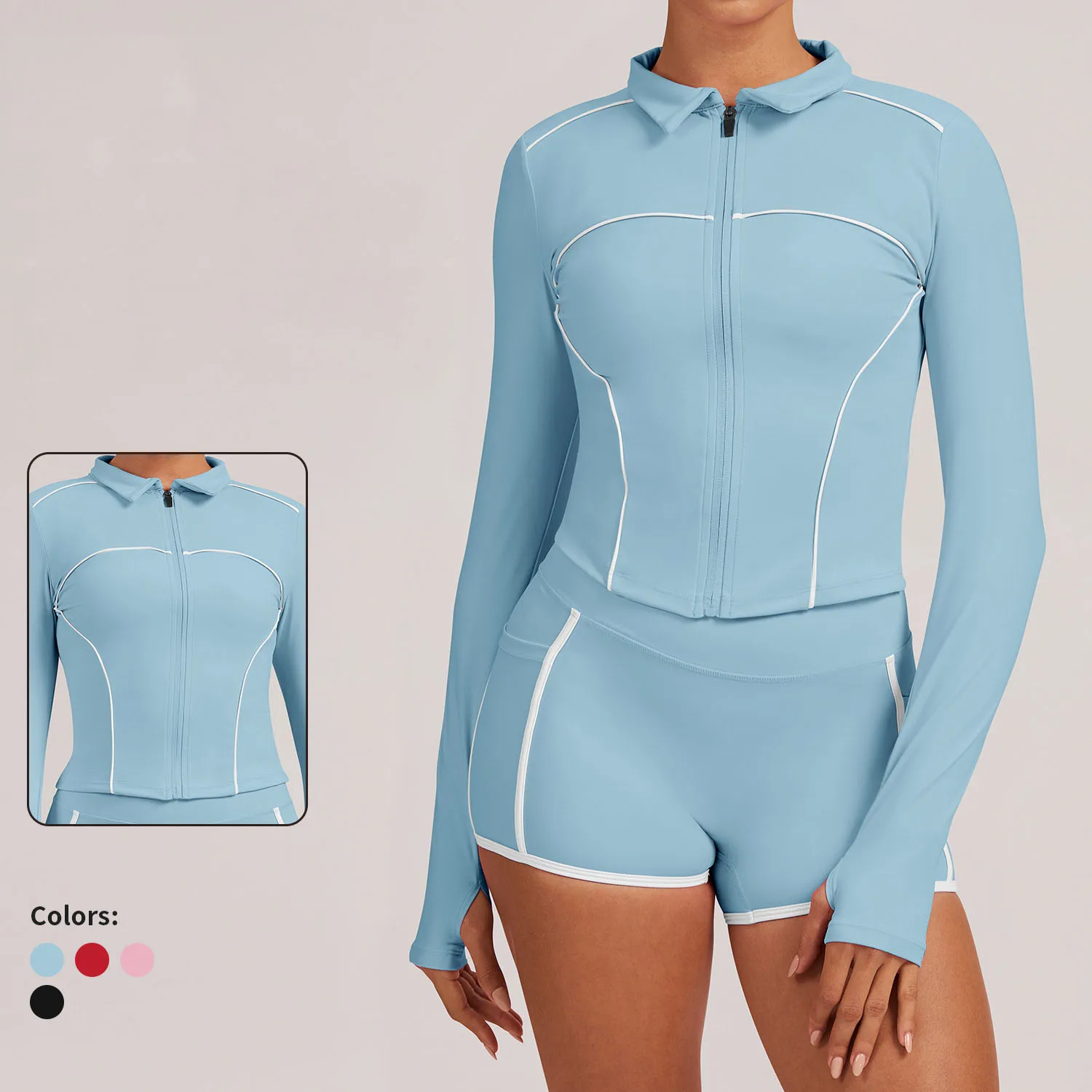 

‌ Женская куртка для йоги контрастного цвета — спортивная одежда на молнии, влагоотводящая и плотная посадка, идеально подходит для одежды для бега и тренажерного зала и фитнеса