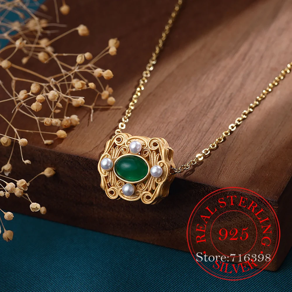 925 Sterling Silver Jewelry 18K Gold Plate Luxury Agate Pearl Safety Lock Pendant Necklaces for Women Wedding Party Jewelry Gift