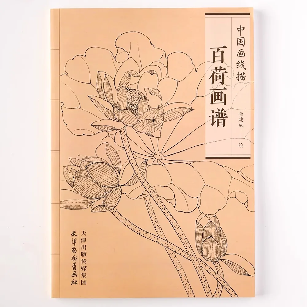 Livro para colorir fácil Baihe - Desenhos relaxantes de desenho de linha chinesa Pintura manual simples para todas as idades