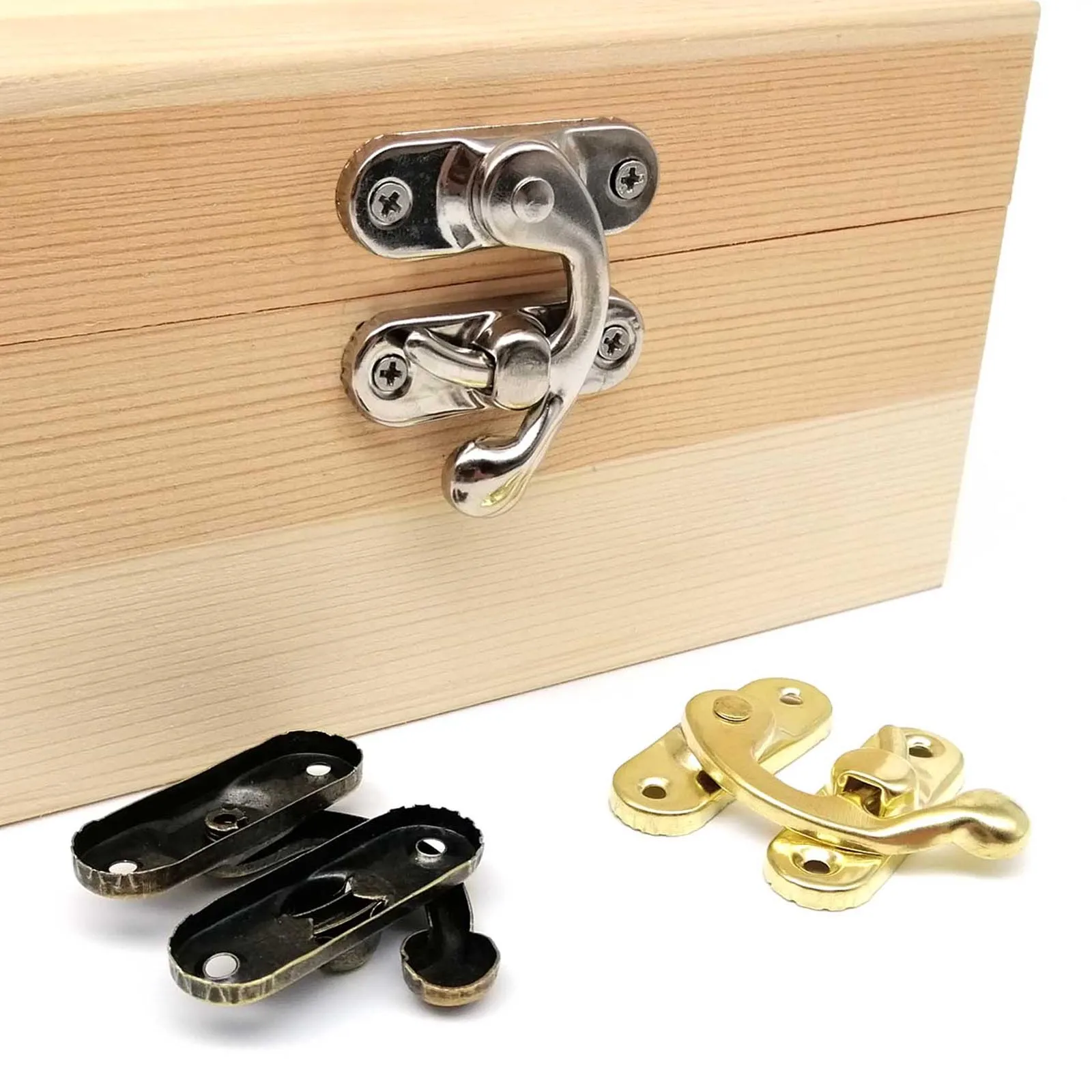 6pcs Jewelry Chest Gift Box Wine Wooden Case Hasp Latch Toggle Clasp Leather Bag Suitcase Closure Lock 3 Size Color with Screw