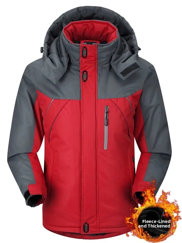 

Men's Winter Thickened Fleece Lined Casual Loose Cotton Jacket Coat Warm Polyester Detachable Hood Long Sleeve Zipper