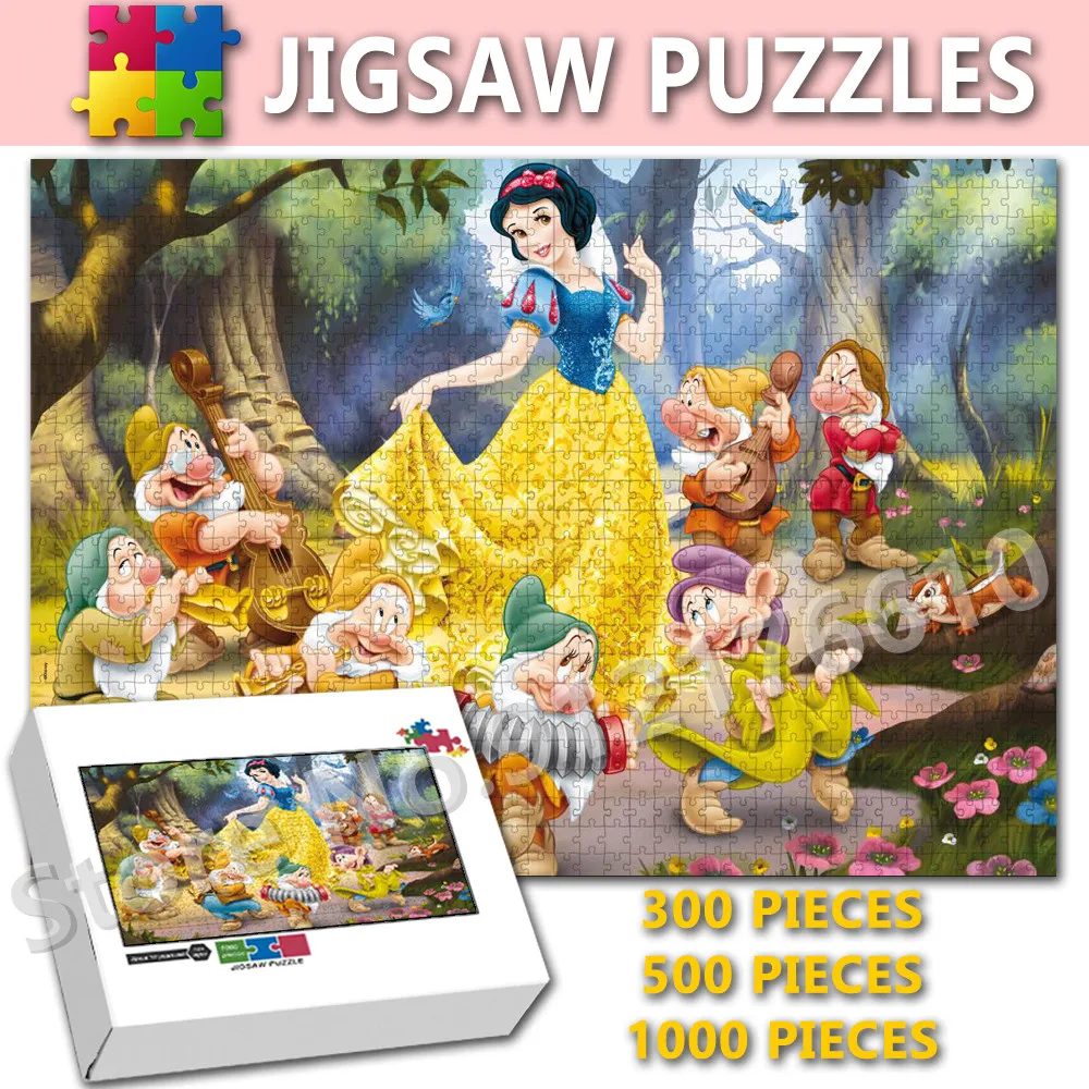 Snow White 300/500/1000 Pieces Jigsaw Puzzles Disney Princess Decompress Educational Print Puzzle Kids Adult Gaming Toys Gifts