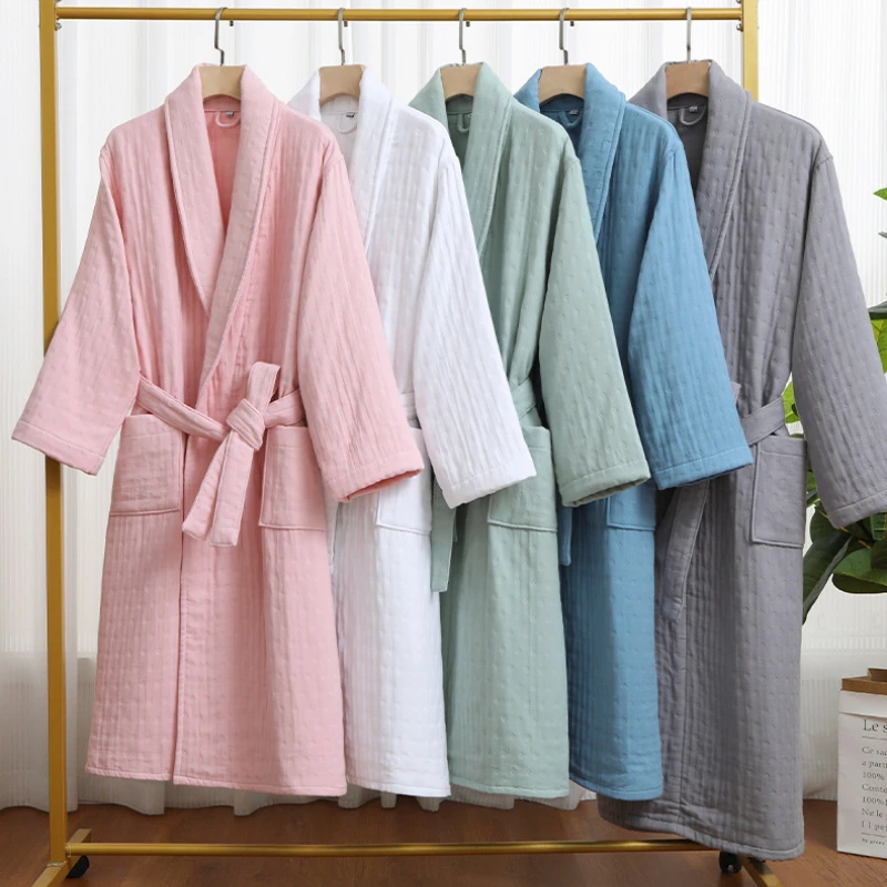 Autumn Adult Bathrobe Sashes Cotton Long Thick Absorbent Terry Bath Robe Towel Bathrobe Plus Sleepwear Women Dressing Gown