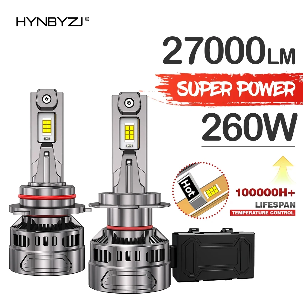 

HYNBYZJ 260+W H7 LED Car Headlight H4 H11 Bulb 9012 H1 H8 H9 9005 9006 HB3 HB4 Hir2 LED Auto Lamp 6000K12V 24V