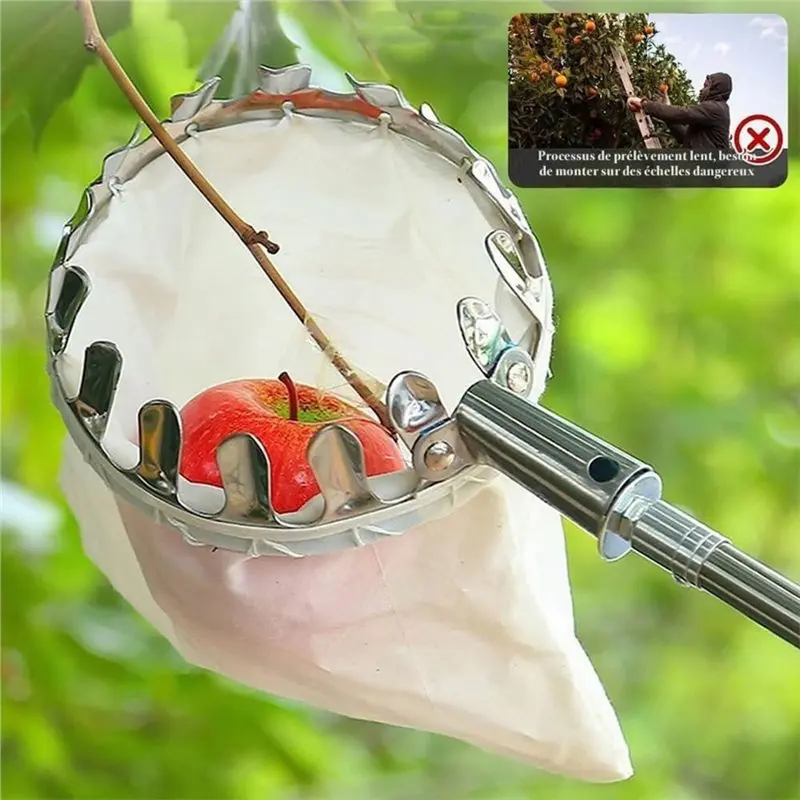 A84E-Fruit Picker With Telescopic Handle 4 Meter, Cherry Picker Featuring Bag, Stainless Steel Harvesting Tool