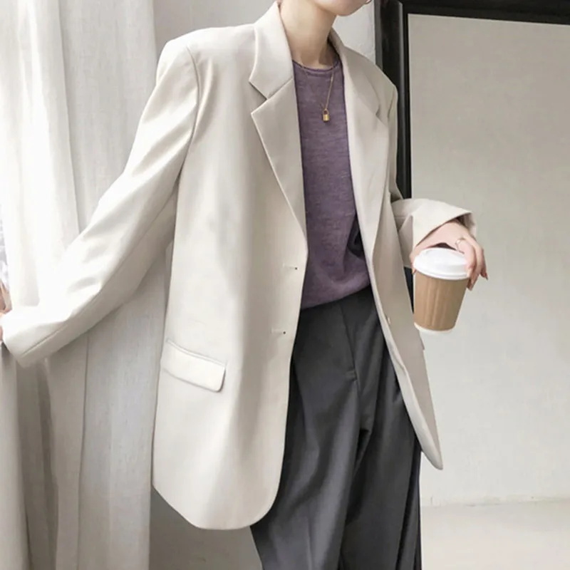 High Quality Khaki Women's Suit Jacket 2024 New Spring Autumn Casual Personality Top Women's Fashion Polyester Long Sleeve