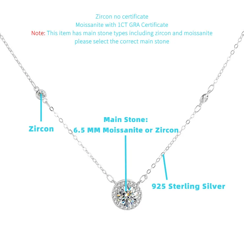 JH 1CT 925 فضة مويسانيتي قلادة للنساء قلادة مستديرة فقاعة قلادة الترقوة سلسلة D VVS1 غرامة مجوهرات #5