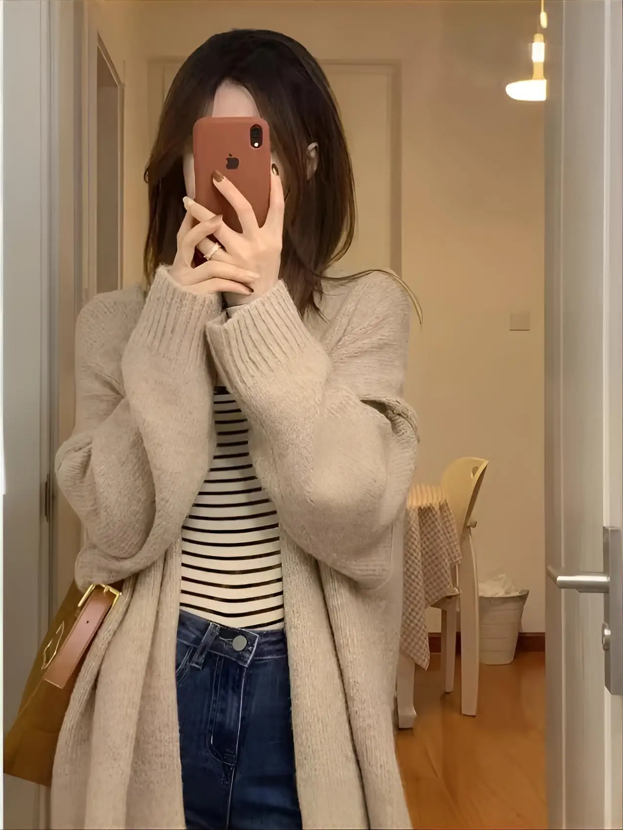 

Mid-Long Cardigans Kawaii Womens Winter Retro Ruffled Rib Embroidered Lining Furry Half-Neck Longline Frilly Open-Front Collar