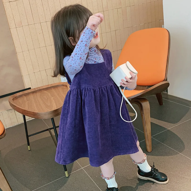 Girls' Corduroy Dress Ladylike Vest Dress25Autumn and Winter New Fashion Foreign Trade Children's Clothing Dropshipping3-8Years