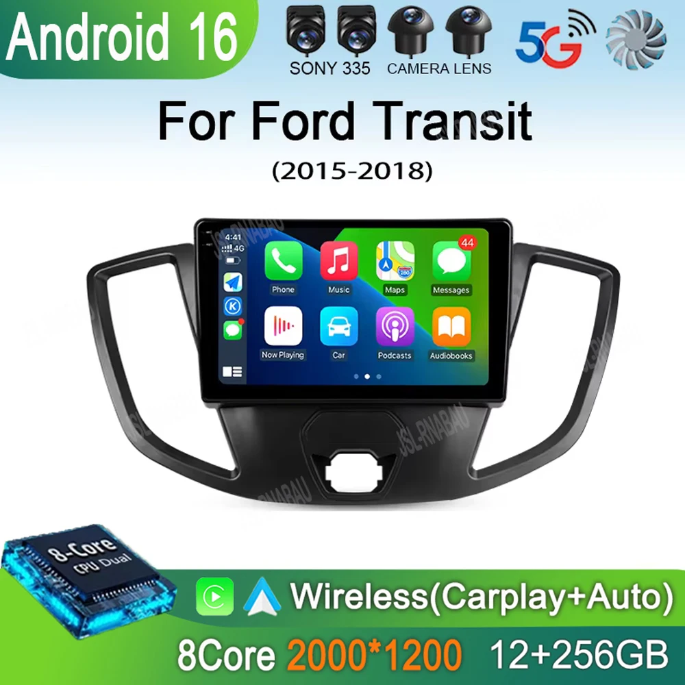 Android 16 Car Radio For Ford Transit 2015 2016 2017 2018 Carplay Multimedia Video Player GPS Stereo 2din WIFI+4G BT QLED Screen