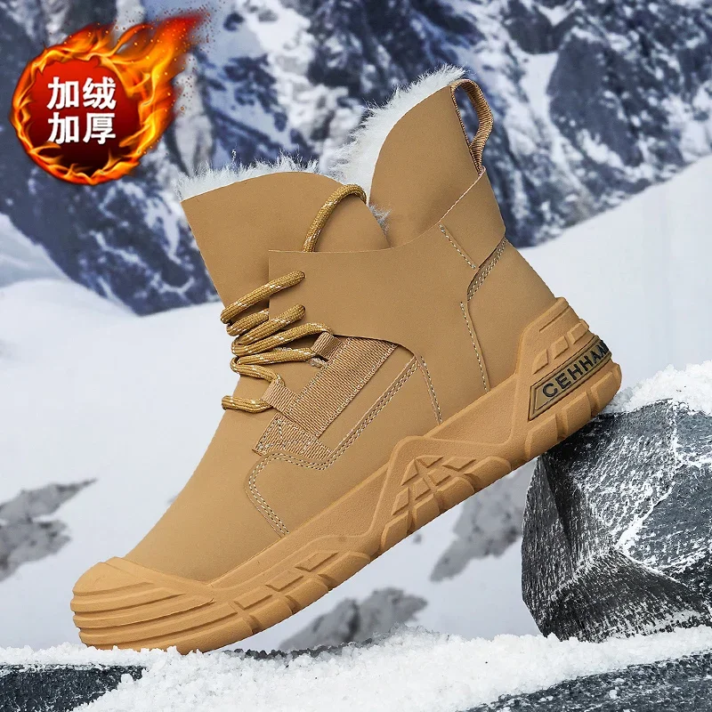 Männer Winter Solide Plüsch Schnee Stiefel Mann Warme Werkzeug Schuh Männer für Arbeit Stiefeletten Mode Mann Dicken Boden Outdoor casual Schuhe