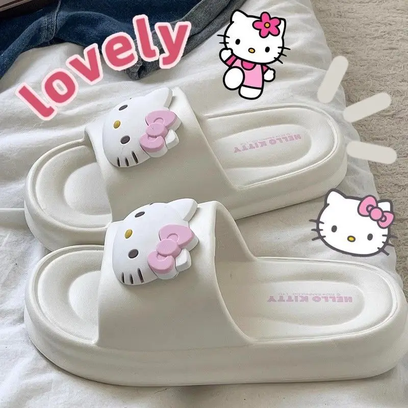 

Милые тапочки Sanrio Hello Kitty для девочек, женские летние домашние тапочки Sanrio Anime, кавайные тапочки с мягкой подошвой из ЭВА, нескользящие тапочки для ванной комнаты