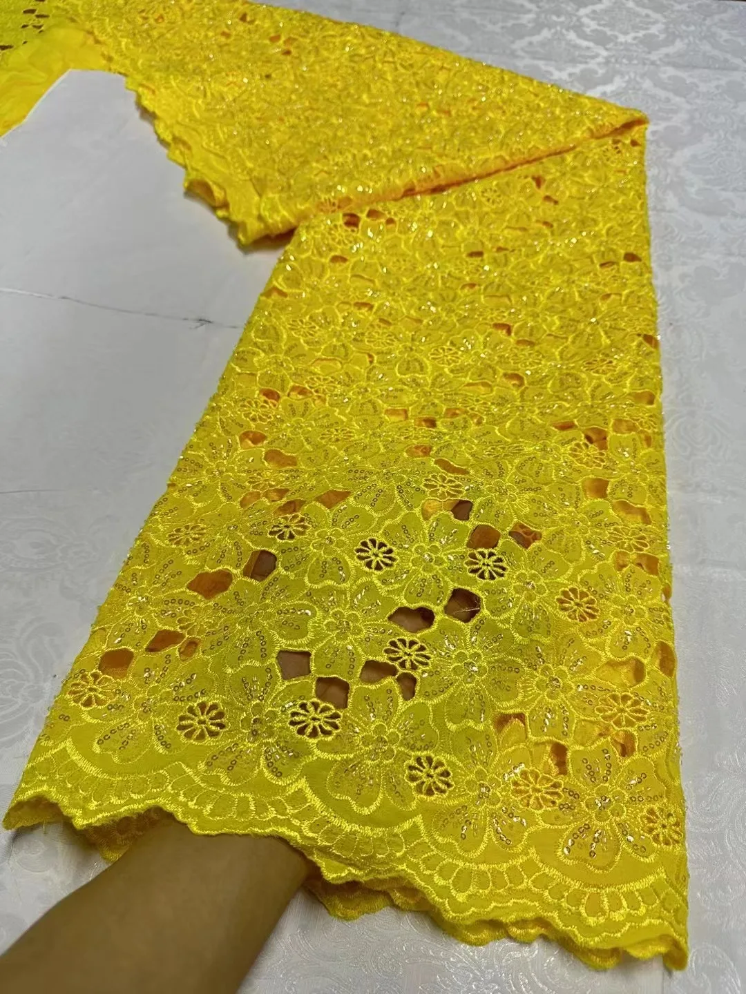 

Yellow Milk Silk Lace Fabric African with Stones Lace Fabric French Guipure Cord Lace Fabric Nigerian Party Lace