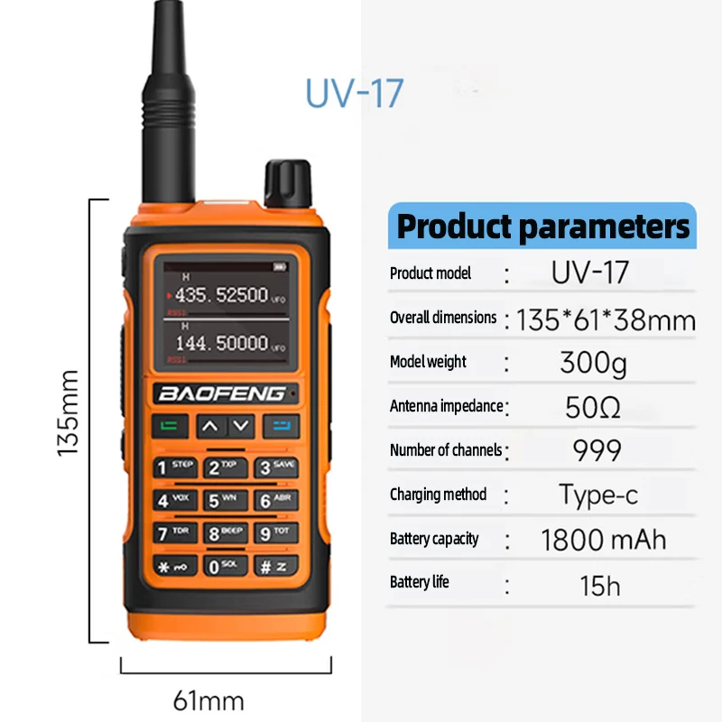 1 قطعة Baofeng الأصلي UV-17 999CH لمسافات طويلة اتجاهين هام راديو متعدد الفرقة AM الهواء الفرقة جهاز إرسال واستقبال عالي التردد