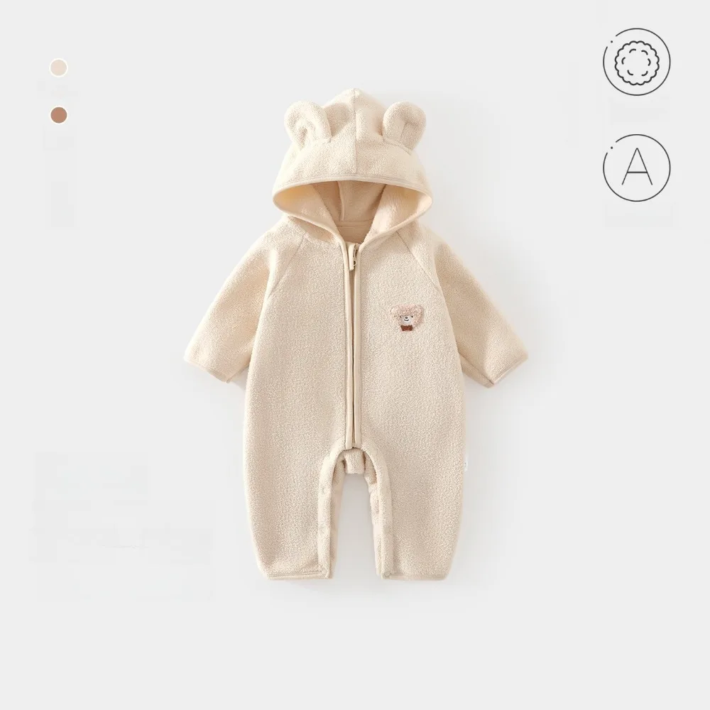 Baby Clothes Autumn and Winter High-quality Rompers 0-1 Year Old Children's Hooded Jumpsuit Cute Cartoon Baby Plush Jumpsuit