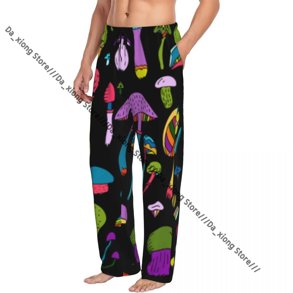 

Men's Casual Pajama Sleeping Pants Mushrooms Pattern Lounge Loose Trousers Comfortable Nightwear