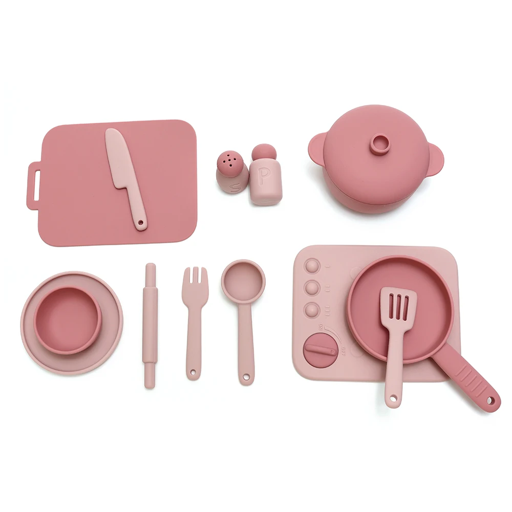 Set da 13 pezzi Set da gioco da cucina in silicone Giocattolo Fai finta di giocare con l'utensile da cucina Gioco Giocattoli educativi precoci per i più piccoli Regali per bambini