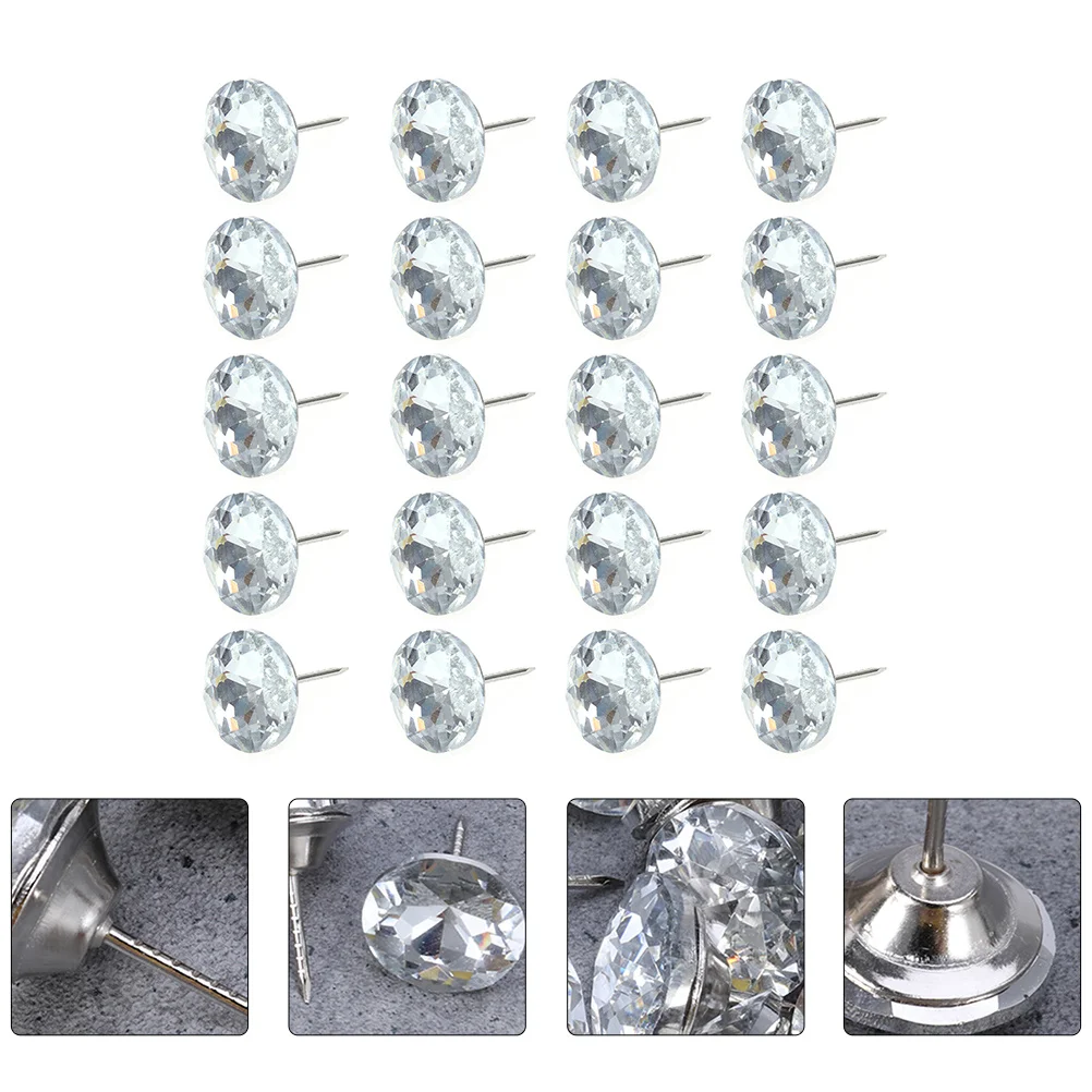 

100Pcs Crystal Upholstery Button Smooth Edge Sofa Crystal Tacks for Bed Headboard DIY Sewing Decorative Accessories