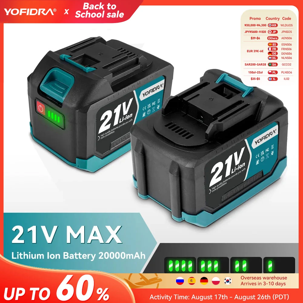 YOFIDRA 388VF 928VF wiederaufladbarer Lithium-Akku, 22500 mAh, 15000 mAh, Li-Ionen-Akku für elektrische Kettensäge, Bohrschlüssel, Elektrowerkzeug