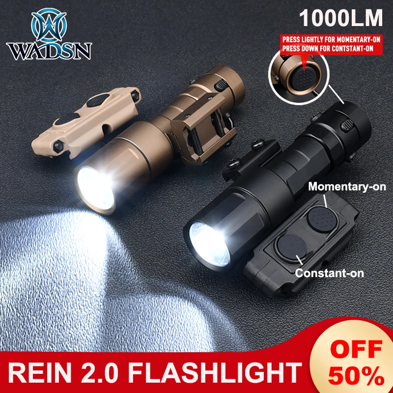 WADSN REIN 2.0 Tactical Flashlight 1300 Lumen Airsoft Rein 2 Cloud Defensive Hunting Scout Light Dual Function Switch 20MM Rail