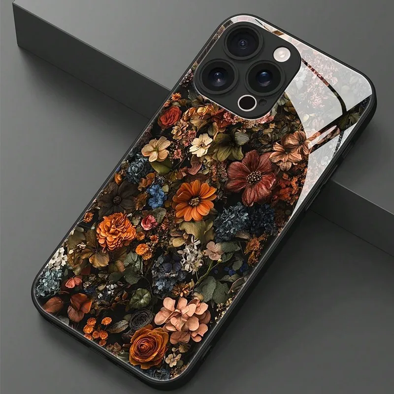 Capa de telefone de vidro com estampa floral retrô para Samsung A07 A26 A36 A56 A16 A06 A55 A35 A14 A34 A54 A24 A25 A15 A34 A54 A24 A05 4G 5G