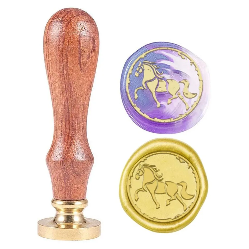 Seal Stamp Horse Vintage Sealing Stamps Animal Retro 25mm Removable Brass Head Wooden Handle Cards Weeding