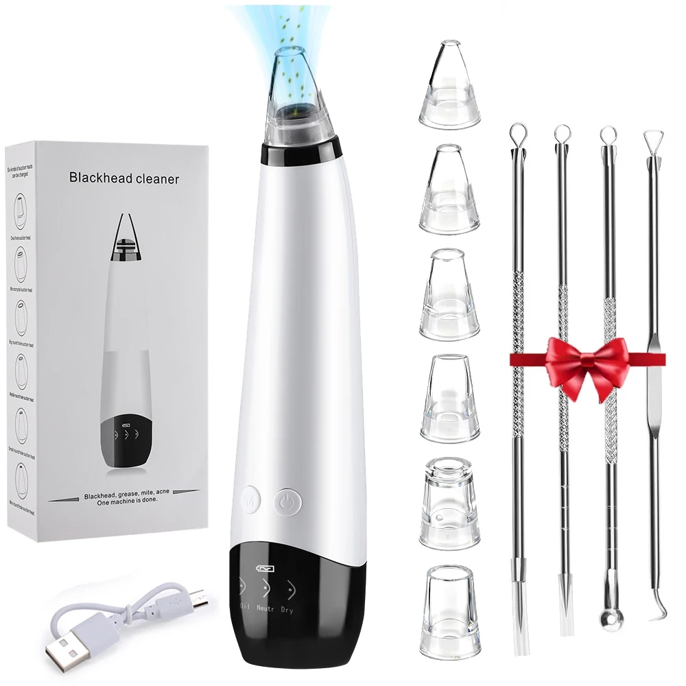 전기 진공 블랙헤드 제거기 6개 흡입 헤드 얼굴 모공 클리너 블랙헤드 제거 여드름 추출기 코 딥 클렌징 도구