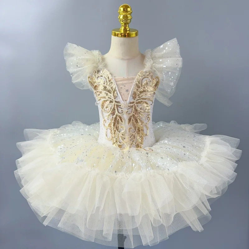

Romantic Children Ballet Tutu Dress Girl's Dance SkirtGold Sequin Ballet Skirt Ballet Performance Clothing Princess Dress