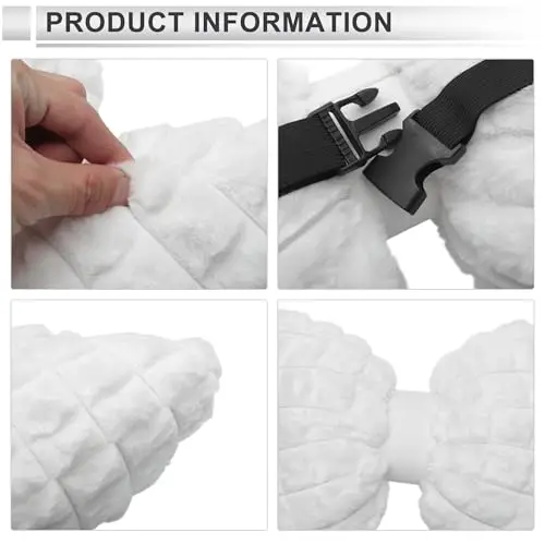 

White Plush Memory Foam Car Neck Support Pillow With Adjustable Strap, Ergonomic Headrest Cushion For Travel And Driving, 2 Pack