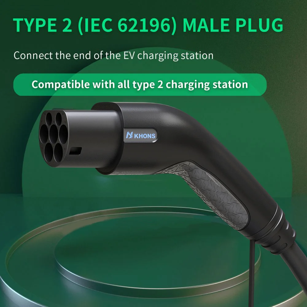 Khons Type2 To Type2 Ev Charging Cable  3Phase 32A Female To Male Plug 5M Cable 11KW 22kw IEC62196-2  EVES Charging Stations