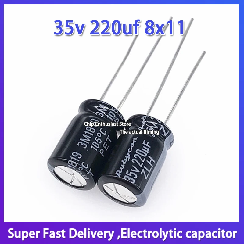 

10pcs Imported aluminum electrolytic capacitor 35v 220uf 8x11 Japanese high frequency, low resistance and long service life