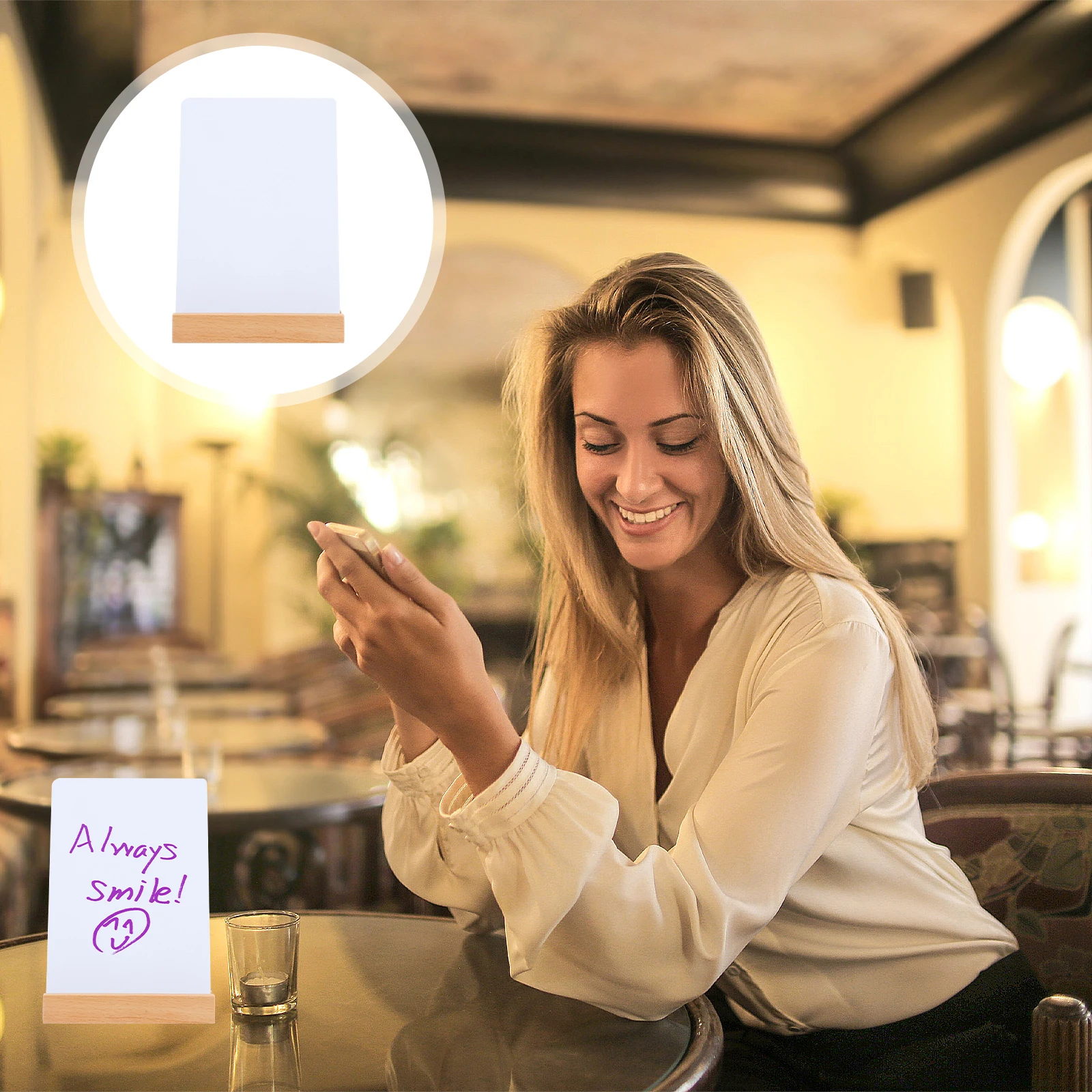 

Wooden Display Board The Sign Dry Erase Mini Message Boards Small with Stand Beech Personal Office