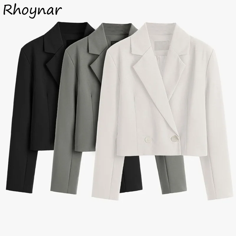 

Blazers Women Fashion Casual Long Sleeve Loose Korean Style Office Lady Double Breasted Elegant All-match Female Cropped Clothes