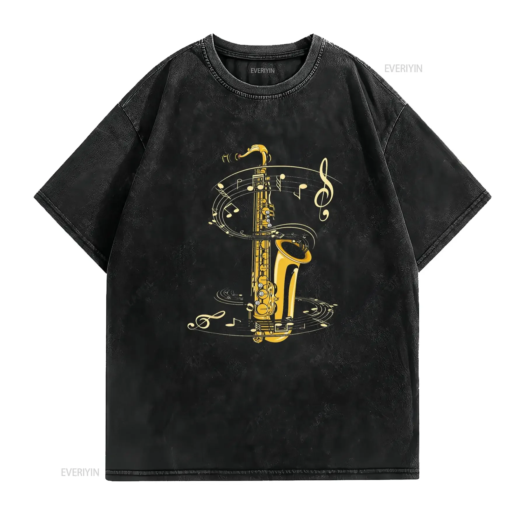 Music Notes Treble Clef Saxophonist Jazz Musician Saxophone T Shirt Black Small vintage Washed designer clothes fashion