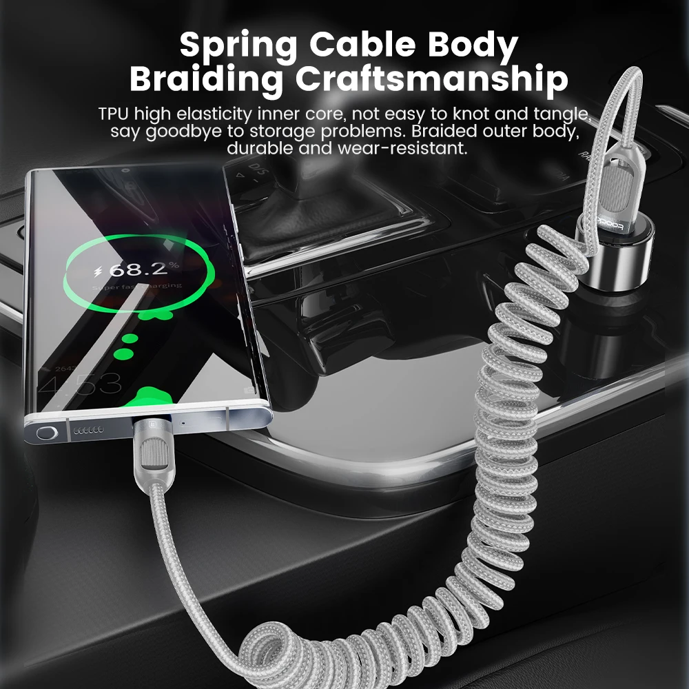 Toocki USB سيارة الربيع نوع C كابل آيفون 17 16 برو شاومي سامسونج 1.5 متر 3A شحن سريع شاحن USB C سلك البيانات للكمبيوتر اللوحي #3