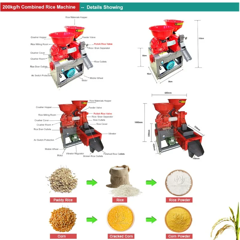 [الأكثر مبيعا] 200 كجم/ساعة المحمولة القمح الشعير الذرة الرفيعة آلة مطحنة الأرز المدمجة الصغيرة مطحنة الأرز التلقائي في ملعب أرز بنغلاديش