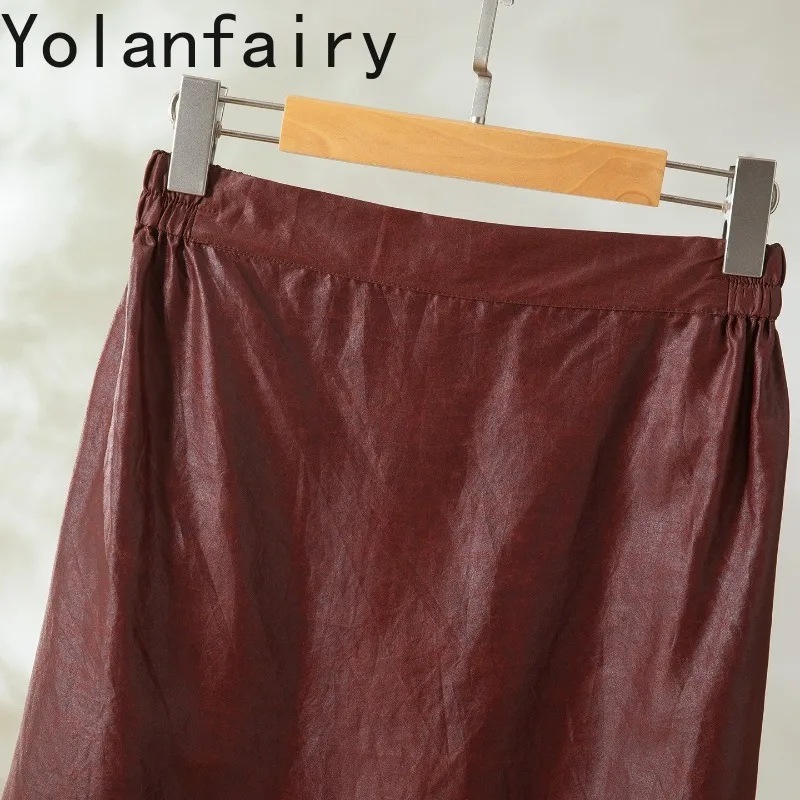 YOLANFAIRY High Quality 100% Mulberry Silk Skirts Woman 2026 Fashion Elegant Real Gauze Silk Skirt Long Fashion Black Skirt