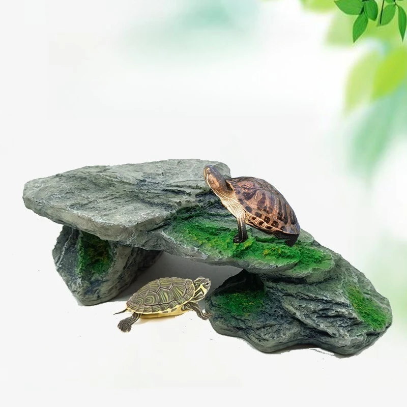 Resin Sunbathing turtle Platform Non Toxic Natural Reptile Hiding Cave Sturdy Artificial Rock Habitat Terrarium Landscape Decor