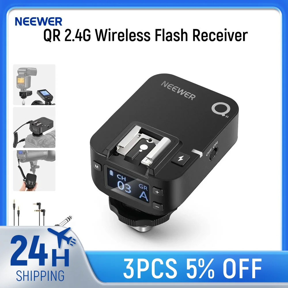 NEEWER QR 2.4G Wireless Flash Receiver for NEEWER QPRO-C, QPRO-N, QPRO-S Triggers, Single Contact with 2.5mm Sync Port