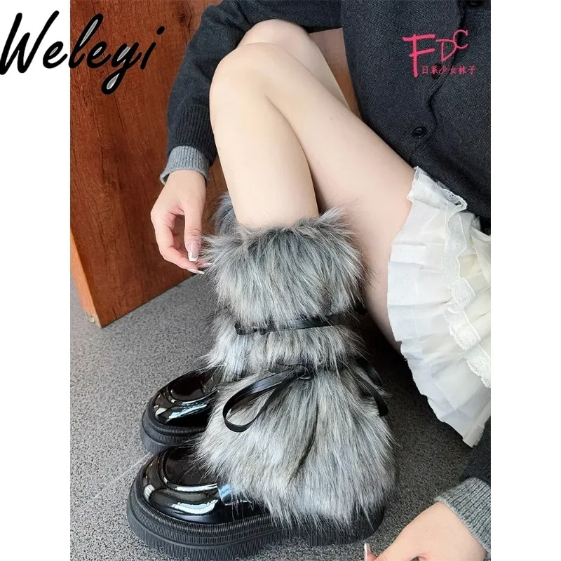 

Y2K Leg Warmers Harajuku Female Grey Foot Covers Babes Ins Plush Pile Leg Socks Fall Winter Fur Furry Socks Covers for Women