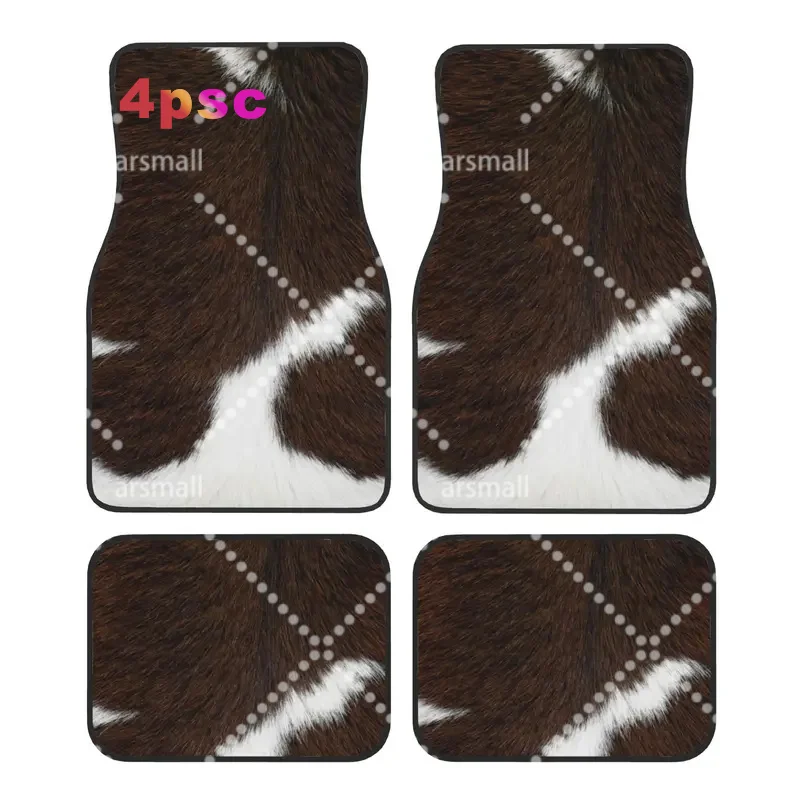 4PCS Crystal Velvet Car Floor Mats Cow Fur Cowhide Texture Car Animal Skin Leather Universal Auto Front And Rear Foot Mats
