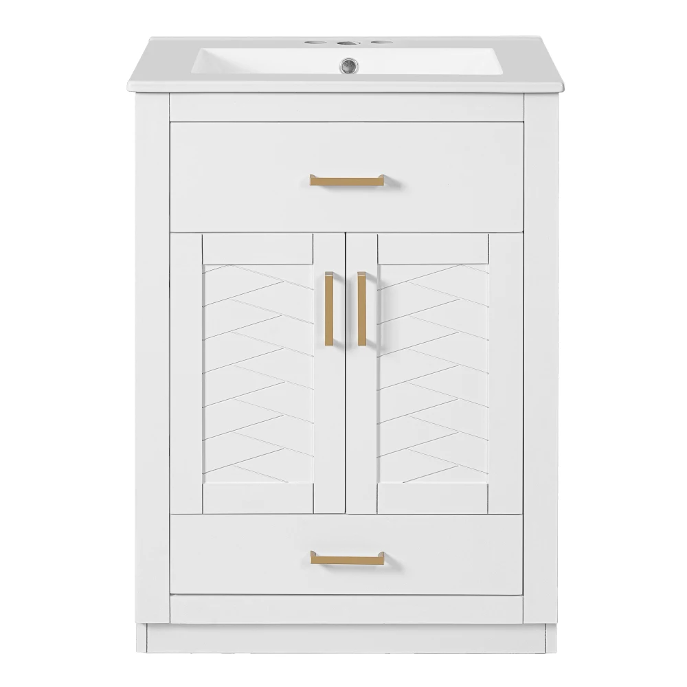 

24 inch bathroom vanity with 2 doors, 1 drawer, suitable for small and medium-sized bathrooms, single sink bathroom sink, white