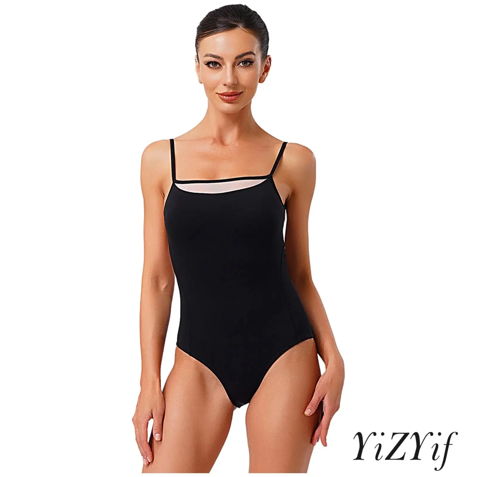 

Lyrical Womens Ballet Leotard Backless Mesh Sling Bodysuit with Removable Pads for Professional Ballet Yoga Dance Class Training