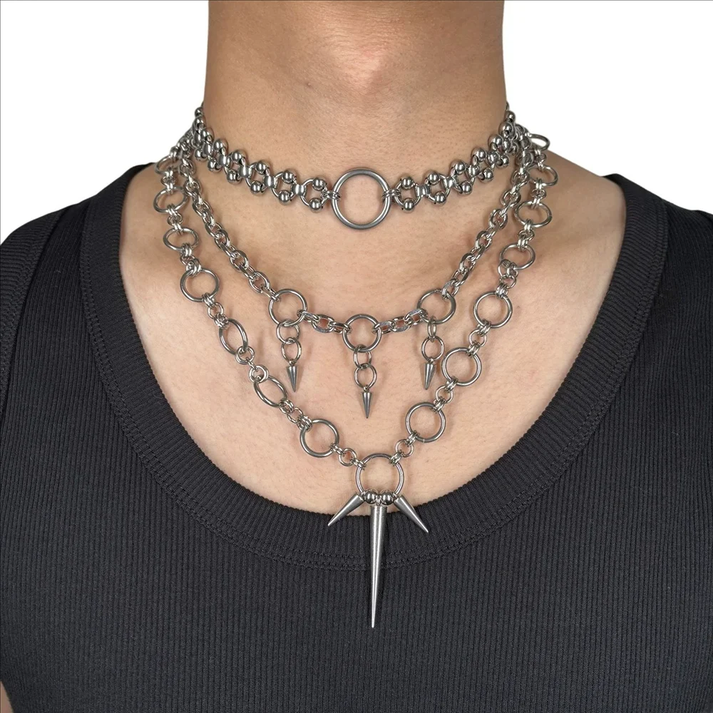 Fashionable Individual Punk-Style Circular Cool Hip-Hop Multi-Layer Layered Necklace Combination Men Women Jewelry Accessories