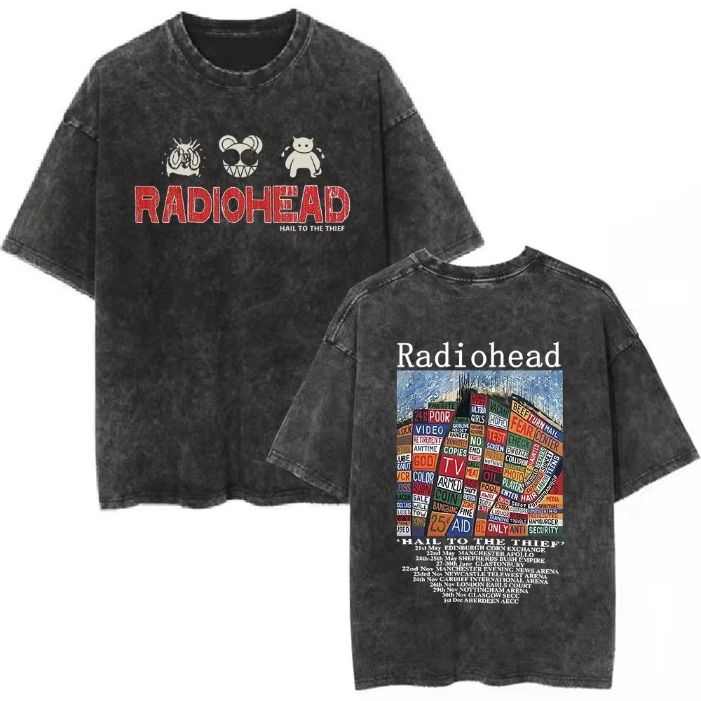 

Vintage Radiohead Rock Band Washed Cotton T-Shirt Men Women Hip Hop Short Sleeve Casual Streetwear Fashion Tees Summer Tops 2025