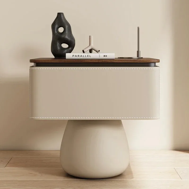 

Creative White Bedside Table Simple Aesthetic Space Saving Cheap Nightstands Modern Minimalist Criado Mudo Ornaments Home Decor