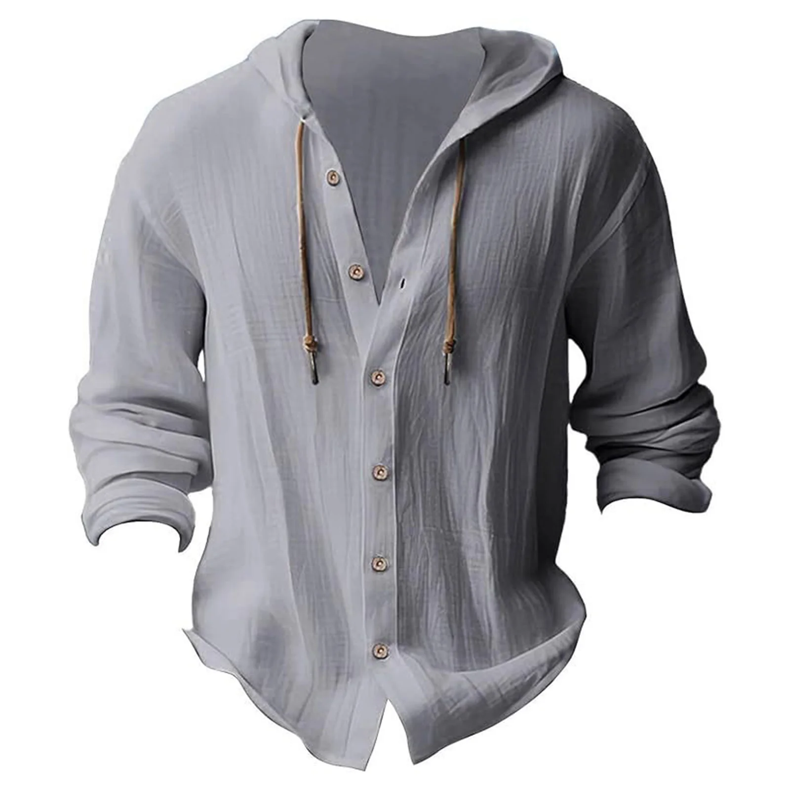 패션 남성 캐주얼 후드 티셔츠 탑 긴 소매 V넥 코튼 린넨 텍스처드 셔츠 블라우스 사무실 주말 일상 외출용