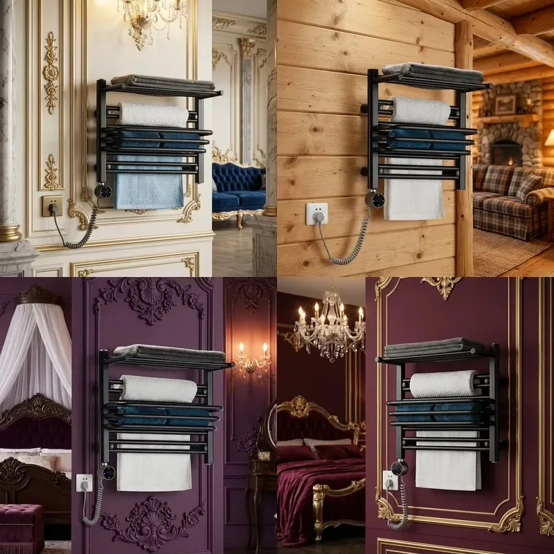 Matte Black Multi-layer Stainless Steel Electric Towel Rack Digital Control Floor Standing Smart Heated Towel Warmer Nickel