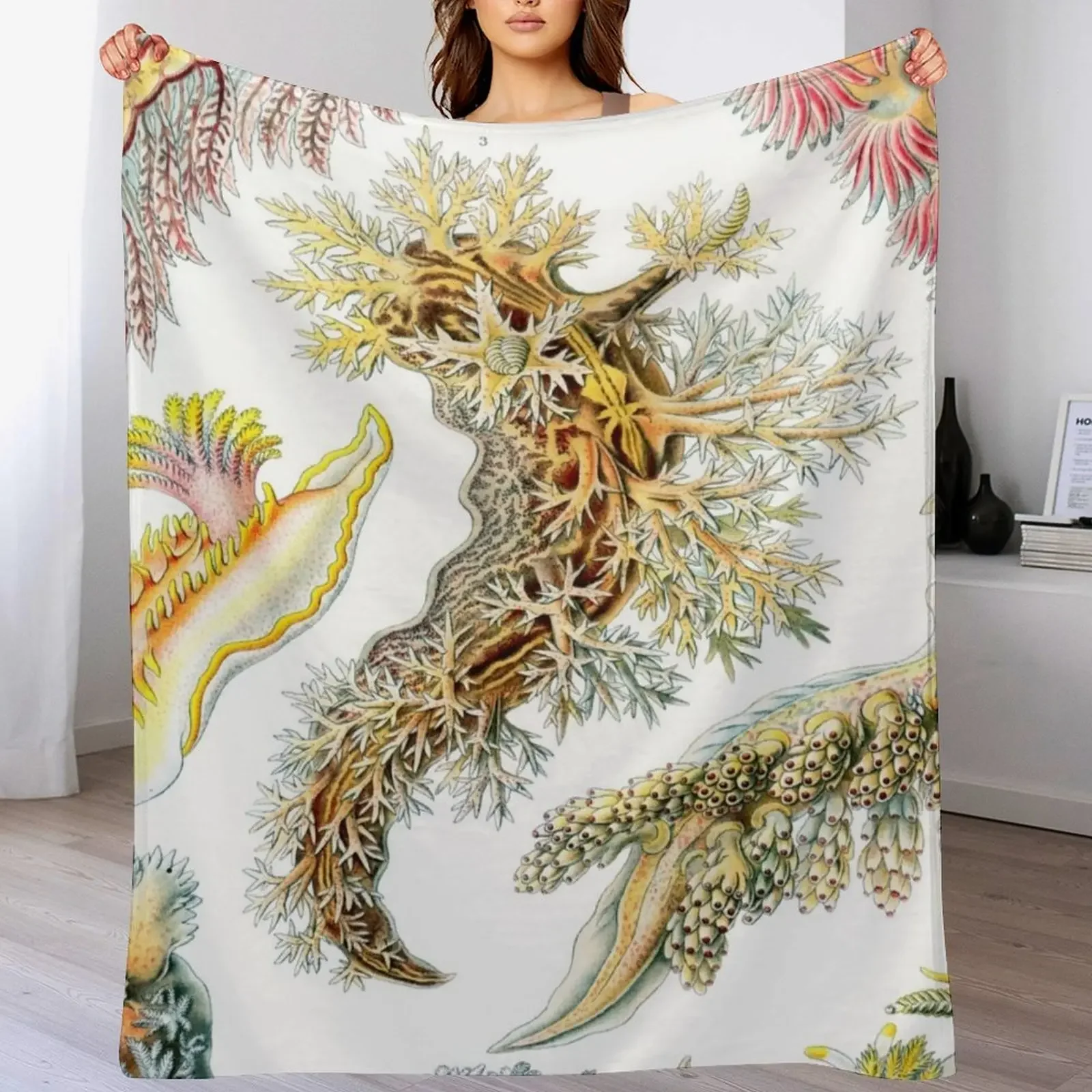 

Haeckel Nudibranchia Drawing Throw Blanket Soft Bedroom Blanket for Night Sleeping
